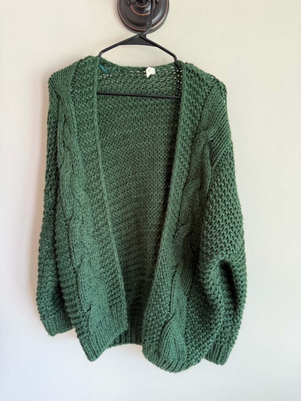 Wishlist Forest Green Chunky Cable Knit Open Front‎ Cardigan Sweater SM